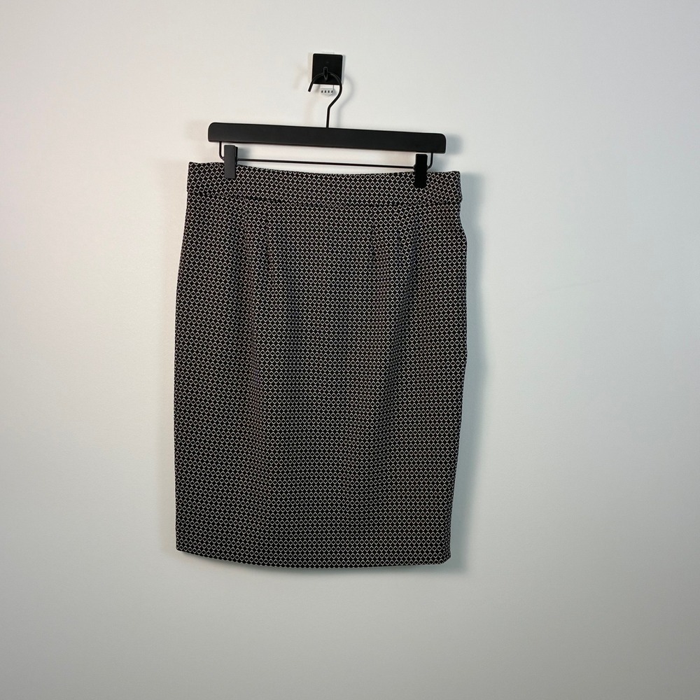 ELLE Womens Black White Geometric Diamond Print Pencil Skirt Size Medium Stretch